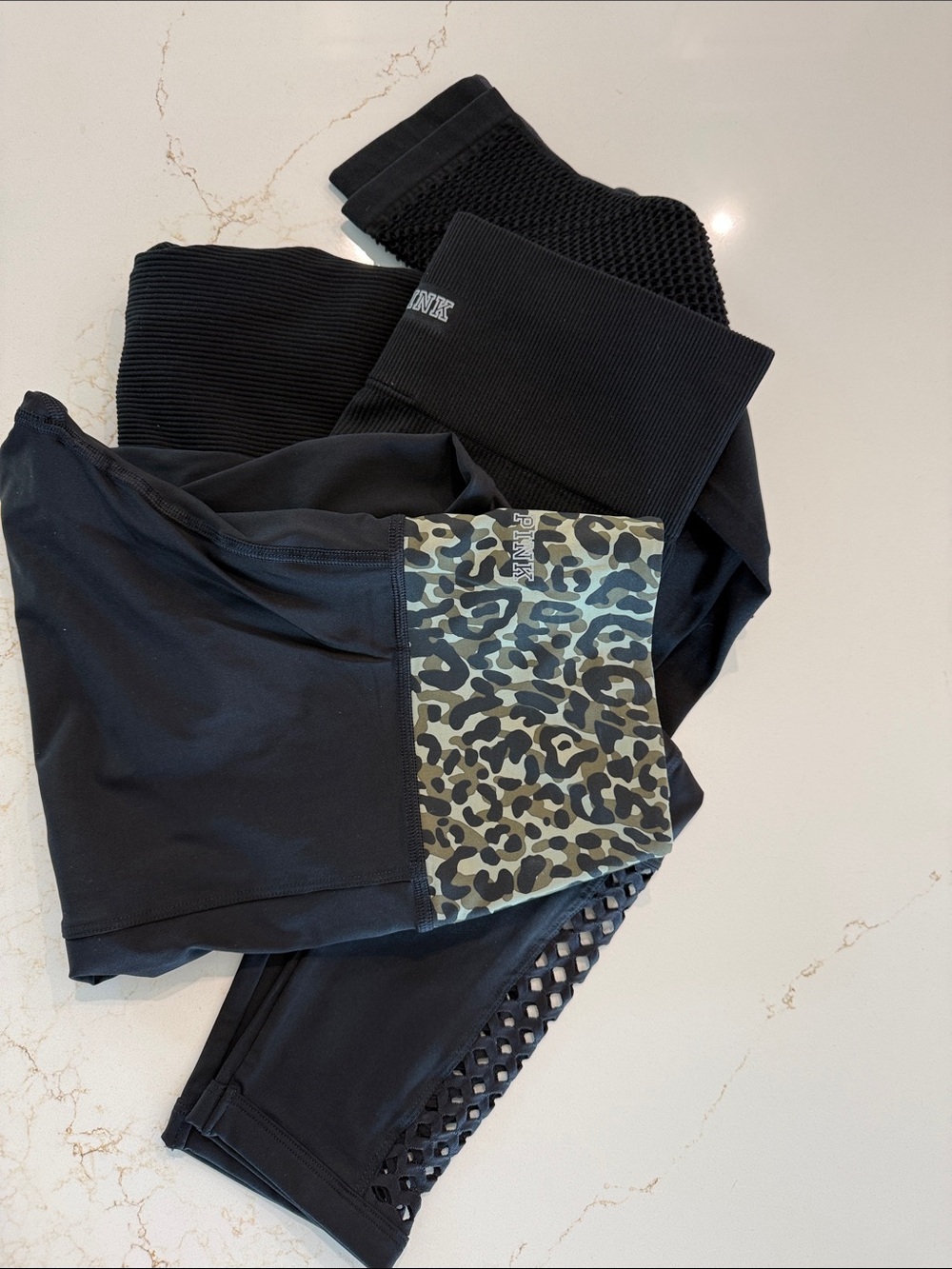 PINK Victoria's Secret Black Leggings with Olive Camo Waistband